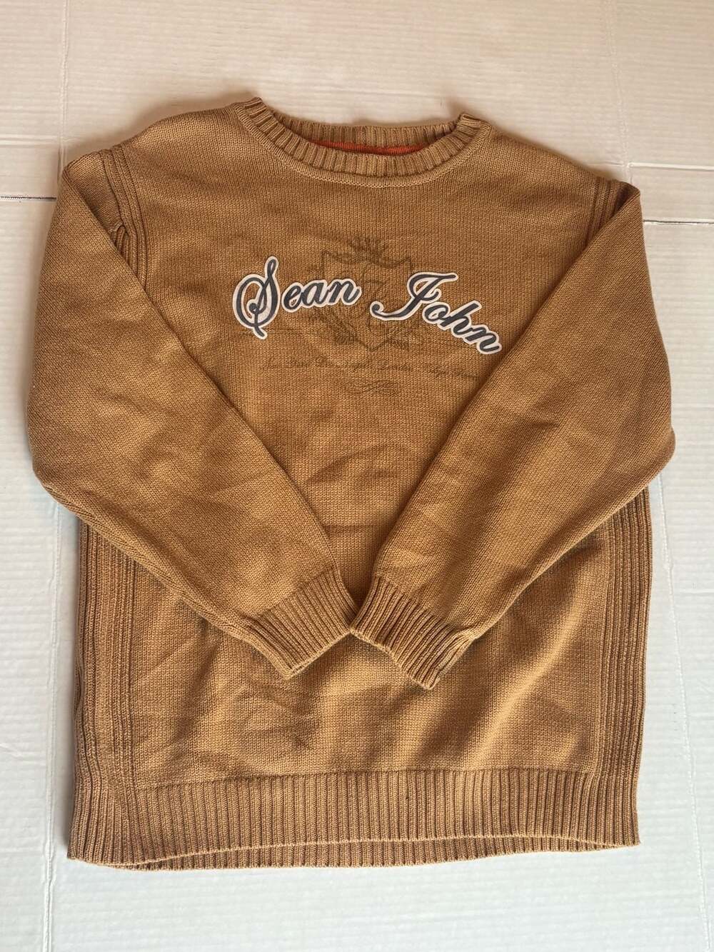 Sean John Boys Tan Cotton Crewneck Sweater Size Small S (8/10)